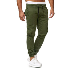 (Army Green, S) Men's Off-White Drawstring Waist Tapered Casual Pants, Color Block Solid Long Pants, New Arrival