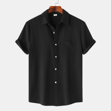 (Black, XXXL) Men's Summer Solid Polo Short Sleeve Shirt Casual Fit