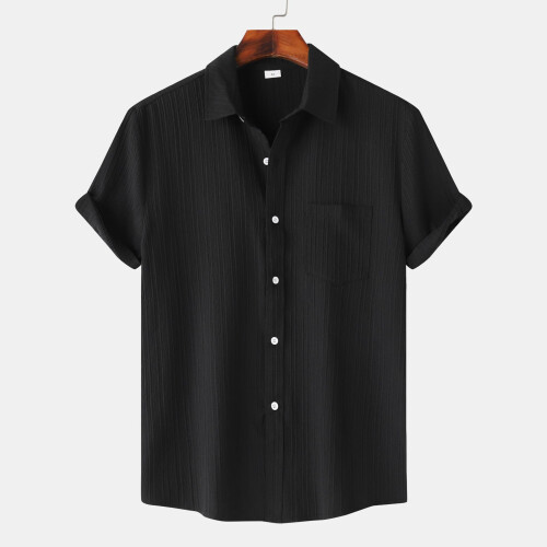 (Black, M) Herren Sommer Polo Kurzarmhemd, einfarbig, lässige Passform