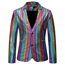 (Color, XL) Męski garnitur w kratę w kolorze złotej folii, modny, na imprezę studyjną, ZT-X48