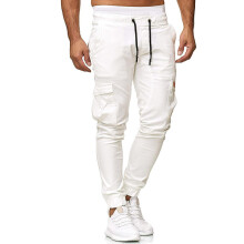 (White, S) Herrebukser med avsmalnende snøring i off-white, ensfargede lange bukser, nye