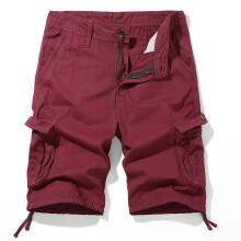 (Wine Red, 40) Sommer Plus Size Mellomlange Camo Cargo Shorts Flerfargede Friluftsshorts med Flerlommer