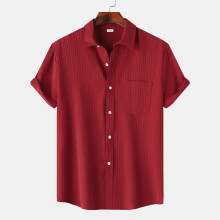 (Wine Red, XXXL) Men's Summer Solid Polo Short Sleeve Shirt Casual Fit