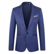 (Lake Blue, L) Spring & Autumn Men's One-Button Casual Slim Suit Jacket Korean Style Blazer