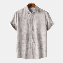 (C289, S) Camicia da uomo a maniche corte con colletto alla coreana e stampa floreale.