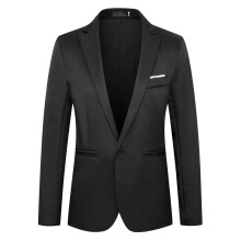 (Black, 2XL) Spring & Autumn Men's One-Button Casual Slim Suit Jacket Korean Style Blazer