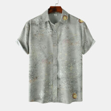 (C282, XXL) Camicia da uomo a maniche corte con colletto alla coreana e stampa floreale.