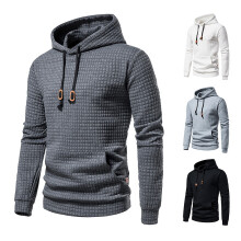 (Dark Gray, M) Men's Plaid Quilted Jacquard Hoodie Casual Pullover Sweatshirt