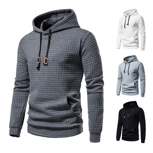 (Dark Gray, M) Herren-Hoodie mit Karomuster, gesteppt, Jacquard-Print, lässiger Pullover