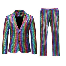 (Color, L) Herresett med regnbueruter, gullfolie, glansfull dress og bukser i to deler