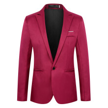 (Wine Red, M) Wiosenno-jesienna męska marynarka jednorzędowa, casualowa, w stylu koreańskim, dopasowana, zapinana na jeden guzik