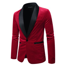 (Wine Red, S) Autumn Winter Glitter Disco Blazer Men's Polka Dot Suit Jacket ZT-X56