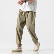 (Khaki Yellow, 4XL) Pantaloni da jogging harem da uomo in cotone e lino, vestibilità ampia, taglie forti, modello lanterna