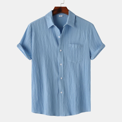 (Light Blue, M) Herren Sommer Polo Kurzarmhemd, einfarbig, lässige Passform