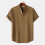 (Camel, M) Summer Men's Linen Short Sleeve Stand Collar Pullover Solid Casual Loose Shirt 1
