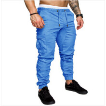 (Lake Blue, 2XL) Herre joggebukser med flere lommer, hverdagslige lange bukser i vevd stoff