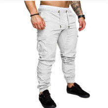 (White, XL) Men's Multi-Pocket Workwear Jogger Pants Casual Woven Fabric Long Pants