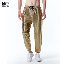 (Gold, 2XL) Herre retro 70-talls discobukser med diamantfolietrykk og casualbukser