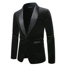 (Black, XL) Autumn Winter Glitter Disco Blazer Men's Polka Dot Suit Jacket ZT-X56