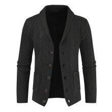 (Black, M) Gilet cardigan ample et épais en maille crochetée à col en V pour homme