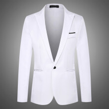 (White, 2XL) Wiosenno-jesienna męska marynarka jednorzędowa, casualowa, w stylu koreańskim, dopasowana, zapinana na jeden guzik