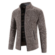 (Coffee, L) Herren-Winter-Cardigan mit Reißverschluss, Fleecekragenjacke, locker gestrickter Pullovermantel