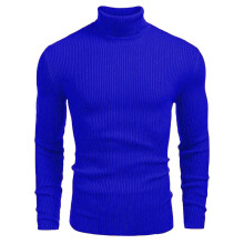 (Royal Blue, M) Herregenser med høy hals, grovstrikket genser, langermet høst-vintergenser