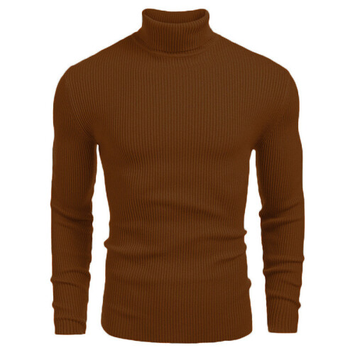 (Brown, M) Grobstrickpullover für Herren mit Stehkragen, Langarm-Pullover für Herbst und Winter