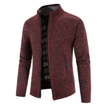 (Wine Red, XL) Herren-Winter-Cardigan mit Reißverschluss, Fleecekragenjacke, locker gestrickter Pullovermantel
