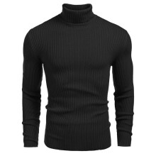 (Black, 3XL) Herregenser med høy hals, grovstrikket genser, langermet høst-vintergenser