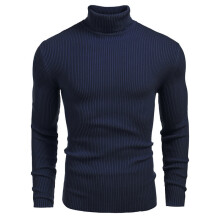 (Dark Blue, M) Men's Chunky Knit High-Neck Sweater, Autumn Winter Long-Sleeve Pullover Top