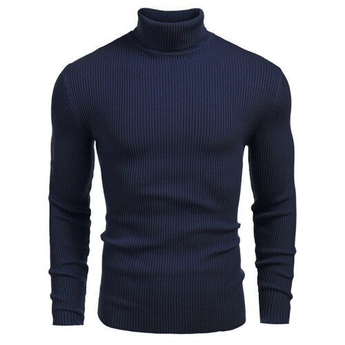 (Dark Blue, M) Grobstrickpullover für Herren mit Stehkragen, Langarm-Pullover für Herbst und Winter