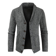 (Dark Gray, 3XL) Męski kardigan z dekoltem w serek, szydełkowany, luźny, gruby sweter