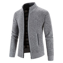 (Light Gray, 3XL) Herren-Winter-Cardigan mit Reißverschluss, Fleecekragenjacke, locker gestrickter Pullovermantel