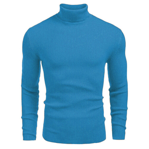 (Light Blue, L) Grobstrickpullover für Herren mit Stehkragen, Langarm-Pullover für Herbst und Winter