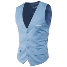 (Light Blue, 5XL) Men's Slim Fit Korean Style Vest Large Size Sleeveless V-Neck Single-Breasted Faux Pocket Waistcoat