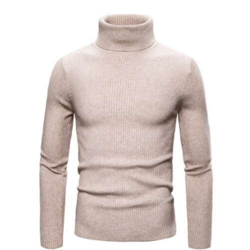 (Beige, L) Grobstrickpullover für Herren mit Stehkragen, Langarm-Pullover für Herbst und Winter