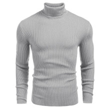 (Light Gray, S) Męski sweter z grubej dzianiny z wysokim kołnierzem, jesienno-zimowy sweter z długim rękawem