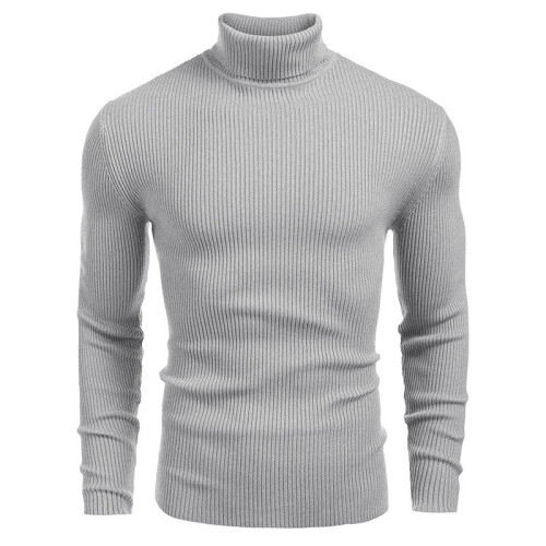 (Light Gray, S) Grobstrickpullover für Herren mit Stehkragen, Langarm-Pullover für Herbst und Winter