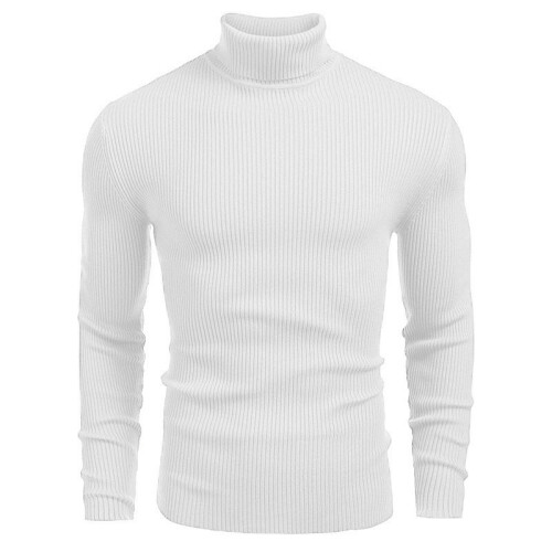 (White, S) Grobstrickpullover für Herren mit Stehkragen, Langarm-Pullover für Herbst und Winter