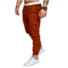 (Wine Red, L) Herre joggebukser med flere lommer, hverdagslige lange bukser i vevd stoff