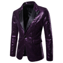 (Purple, XL) Gold Sequin Blazer Korean Men's Suit Jacket Set