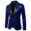 (Blue, L) Gold Sequin Blazer Korean Men's Suit Jacket Set 1