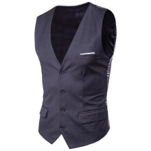 (Dark Gray, 3XL) Męska kamizelka w koreańskim stylu, dopasowana, duży rozmiar, bez rękawów, dekolt w serek, jednorzędowa, z imitacją kieszeni