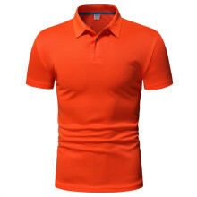 (Orange Red, XL) Men's Summer Solid Polo Shirt Casual Plus Size Short Sleeve Tee