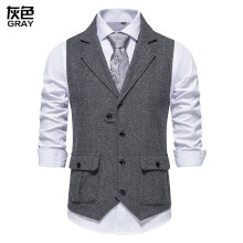 (Gray, XXL) Gilet de costume décontracté rétro à simple boutonnage pour homme