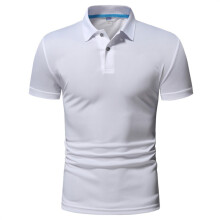 (White, L) Men's Summer Solid Polo Shirt Casual Plus Size Short Sleeve Tee