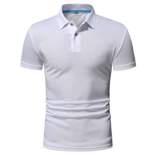 (White, L) Men's Summer Solid Polo Shirt Casual Plus Size Short Sleeve Tee