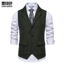 (Dark Green, L) Męska kamizelka jednorzędowa w stylu retro, casualowa