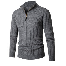 (Dark Gray, L) Maglione intimo da uomo a maniche lunghe con mezza zip e righe verticali, ideale per autunno/inverno.